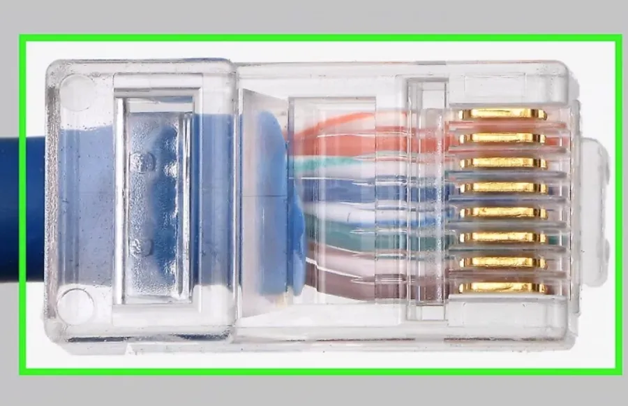 Crimping an RJ45 connector with a network crimp tool
