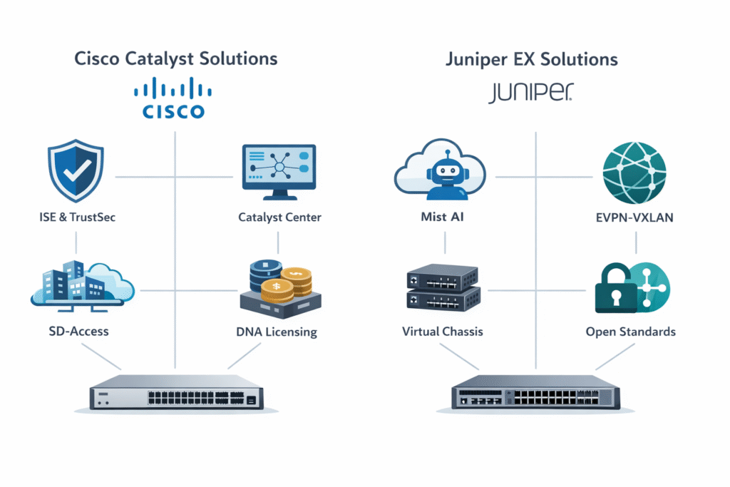 Cisco vs Juniper Switches: Catalyst & EX Enterprise Guide
