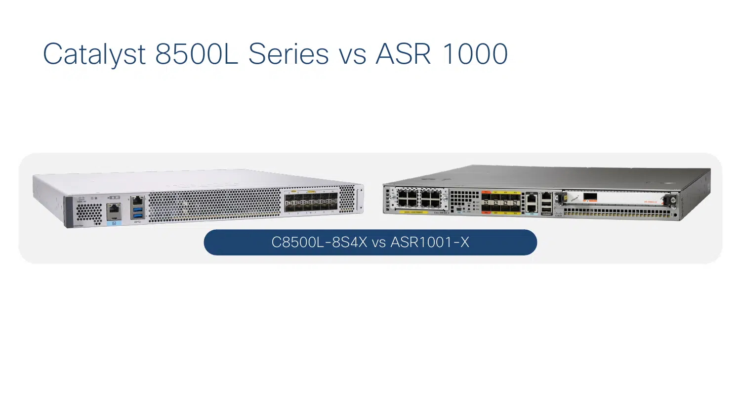 Cisco Catalyst 8500L Series vs ASR 1000 model mapping showing C8500L-8S4X compared with ASR1001-X
