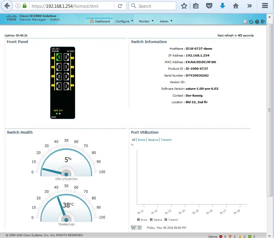 Cisco IE1000 Device Manager dashboard