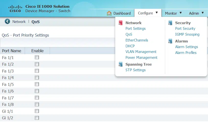 Cisco IE1000 QoS priority-port settings